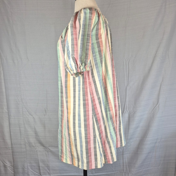 Madewell Mini Dress Womens XXS Puff-Sleeve Trapeze in Rainbow Stripe Colorful - Picture 6 of 14